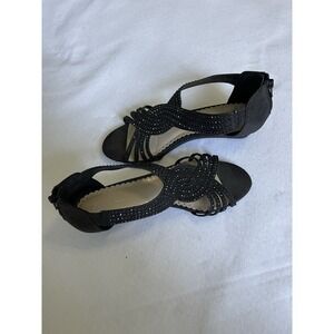 Womens Black Shoes Size 7 Zip Up On Back Glittery‎ Low Flat Heel